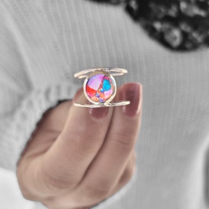 Bague Naturelle Kingman Rose Dahlia Turquoise Bague en Argent Fait à la Main Rose Oyster Turquoise pour Femme - Product Image 2