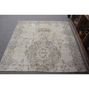 Alfombra turca Vintage de 5,4x5,4 pies, área grande, respaldo de látex de lana verde Beige para adolescentes, pasillo rectangular de Tabriz - Product Image 1
