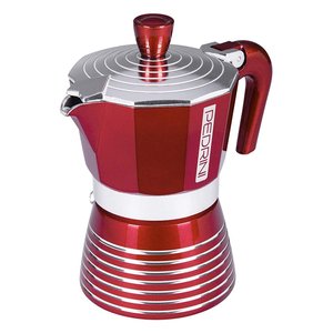 Cafetera Moka Pedrini de 3 Tazas, de Aluminio Rojo, para Estufa - Product Image 1