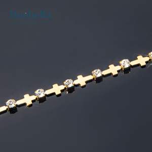 6mm 18K Gold and 925 Sterling Silver Plated Round Brilliant Cut Moissanite Cross Chain & Link Hiphop Bracelet <b>for</b> <b>Men</b> - Product Image 6
