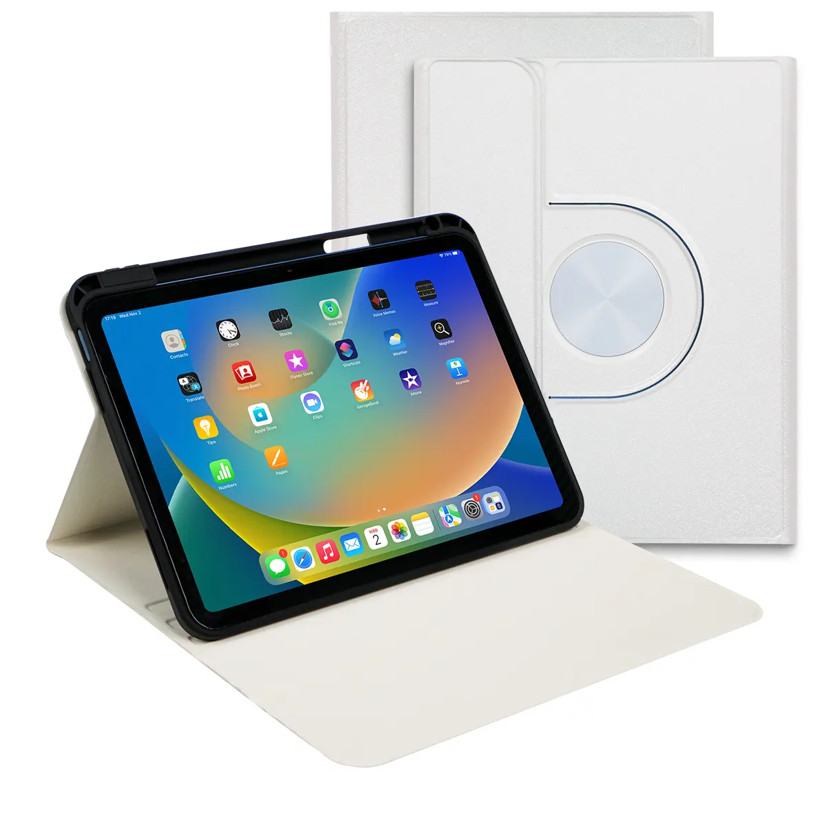 iPad 10वीं/एयर 4/5/6/प्रो 11/12.9/13 के लिए केस, स्टैंड रोटेटेबल पियरलेसेंट सफेद के साथ अलग करने योग्य स्मार्ट केस