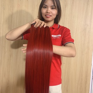 Venta al por mayor de cabello humano liso de hueso BundlesSuper doble dibujado cabello virgen color rojo Super doble dibujado cabello crudo - Product Image 1