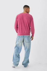 Sweat-shirt à col ras du cou unisexe 100% coton rose délavé à l'acide Sweat-shirt à capuche oversize à épaules tombantes avec pull lavé pour l'hiver - Product Image 2