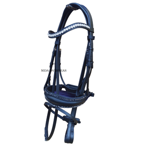 CHEVAL ANATOMIQUE VÉGÉTALE CHEVAL BRIDLE AVEC CRISTAUX SUR NOSEBNAD ET BROWBNADS CUIR INCDULÉ RIEN équipement de cheval - Product Image 1