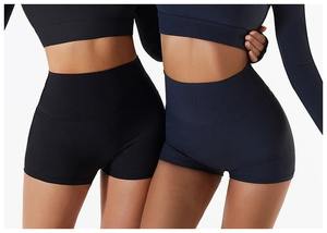 Pantalones cortos de impacto sin costuras para mujer al por mayor gimnasio deportes entrenamiento correr Yoga ciclismo botín Levantamiento de cadera patrón sólido pantalones cortos de motorista - Product Image 4