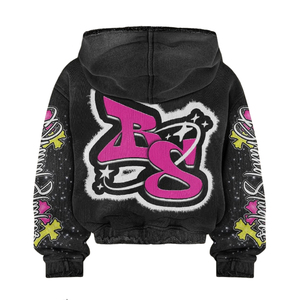 Conjunto Personalizado de Sudadera Holgada con Capucha y Pantalones Acampanados Apilados para Niños Estilo Urbano con Lavado Ácido y Estampado DTG - Product Image 4