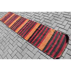 Turkish Vintage <b>Runner</b> Rug 2x9 ft (61x274 cm), <b>Red</b> Camouflage Kilim Rug - Product Image 4