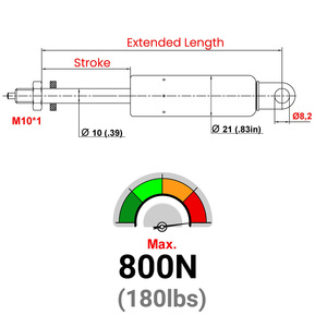Cilindro de resorte de Gas de bloqueo rígido de acero de 172mm con certificación ISO, compresión de 40mm, 20mm para asientos de vehículos industriales - Product Image 2