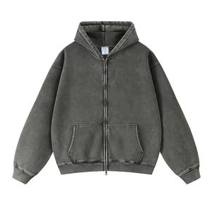 Sudadera con capucha con cremallera completa de lana pesada personalizada para hombre 100% algodón lavado con ácido con cuello con capucha diseño de bolsillo teñido liso para uso en invierno - Product Image 5
