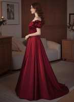 Robe de bal élégante en coton naturel teint uni de haute qualité à manches courtes pour cocktail, fête d'anniversaire, mariage, invitée de mariage