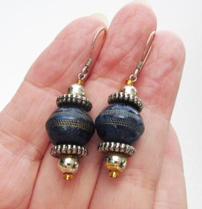 Boucle d'oreille vintage en argent sterling perle de verre vénitien en or bleu cadeau d'anniversaire pour les filles avec jade principal - Product Image 2