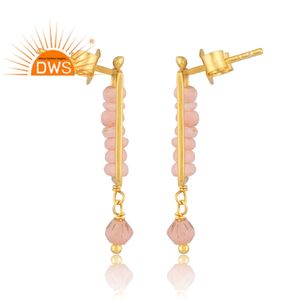 Meilleure qualité en argent sterling plaqué or 18 carats opale rose naturelle perlée de pierres précieuses boucle d'oreille demi fabricant de bijoux fins - Product Image 3