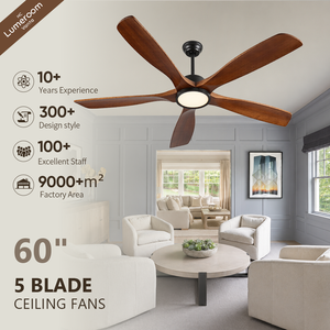60 Inch Modern <b>Ceiling</b> Fan with <b>Light</b> and <b>Remote</b> <b>Control</b>, 5 Blade Solid Wood <b>Ceiling</b> Fan for Living Room Bedroom Patio - Product Image 1