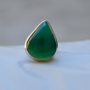 แหวนเงินสเตอร์ลิง925โดดเด่นไม่เหมือนใครรูปทรงหยดน้ำพลอยสีเขียวพลอยธรรมชาติสไตล์คลาสสิก - Product Image 3