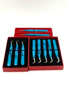 Ensemble de pinces à cils en acier inoxydable de précision, pointe lisse bleue, 10 mm, emballage en boîte - Product Image 2