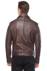 Hight Quality Genuine Leather <b>Coat</b> Brown <b>Men</b> OEM Customized Leather Varsity Jacket Motorcycle Plus Size Leather Jacket for man - Product Image 4