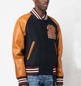 Blouson de baseball à manches en cuir pour hommes, patchs personnalisés, logo design - Product Image 2