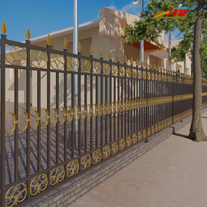 Paneles de esgrima de Casa hechos de hierro forjado con puerta exterior diseño clásico de valla de jardín para un paisaje moderno - Product Image 1