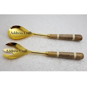 Juego de servidor de ensalada con acabado dorado personalizado con mango de cuerno de búfalo, cuchara para ensalada, tenedor, vajilla personalizada, cubiertos - Product Image 2