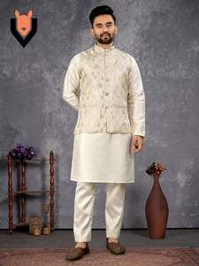 Vêtements occasionnels en soie avec Jacquard Work Kurta Pajama Fabricant et fournisseur de l'Inde au taux le plus bas - Product Image 5