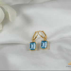 925 Sterling Silver 14K Gold Plated Rhodium Zircon <b>Leverback</b> Stud <b>Earrings</b> Octagon Elegant Gemstone Jewelry for Women Party Gift - Product Image 1