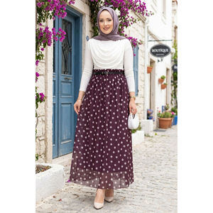 Summer Plain Straight <b>Skirt</b> <b>Elastic</b> Waist Polka Dot Chiffon Tulle Plum Breathable Digital Printed Made Spandex Knitted Fabric XS - Product Image 1