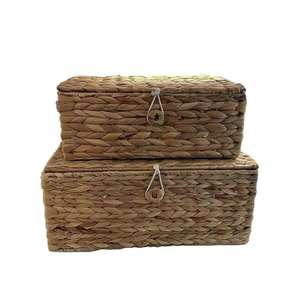 Cestas Flexibles de Jacinto de Agua para el Hogar, Suministro OEM, Cajas de Almacenamiento Redondas Ecológicas Modernas de Color Amarillo Oscuro con Tapa Multifuncional - Product Image 4