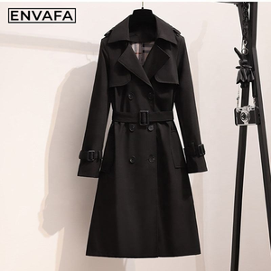 ENVAFA Women's <b>Long</b> Woven Trench <b>Coat</b> Double Breasted Windproof Casual Outerwear Full Sleeve Solid Color <b>Summer</b> Wear - Product Image 5