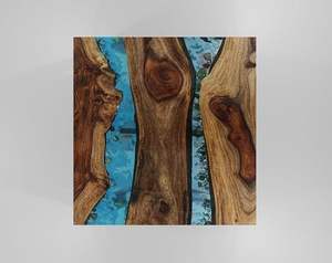 Mesa de Comedor Moderna Cuadrada de Resina y Madera, Tablero de Madera de Acacia, Resina Epoxi Hecha a Mano, Color y Tamaño Personalizables - Product Image 4