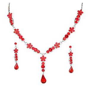 Ensemble de bijoux Urthn Fine Collier plaqué rhodium en pierre autrichienne rouge 1102834 - Product Image 1