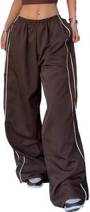 Pantalon de parachute pour femmes Baggy taille élastique décontracté Y2K pantalon de survêtement pantalon 100% polyester cordon ourlet pantalon - Product Image 2