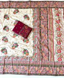 Pashmina Rajwadi en soie, tissage jacquard Meenakari, broderie positionnée, bordure florale tissée, avec pallu riche et blouse assortie - Product Image 6