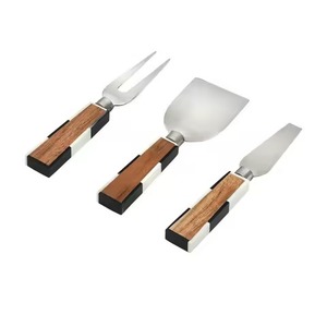 Juego de cuchillos para queso de acero inoxidable con mango de resina de madera de acacia, cubiertos para bodas y restaurantes - Product Image 1