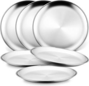 Assiette Plate Moderne en Acier Inoxydable 304 Poli Mat de 9 Pouces, Compatible Lave-Vaisselle, pour Camping, Vaisselle de Table ZF Global Export - Product Image 1