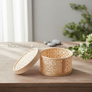Caja de Almacenamiento Redonda de Bambú Hecha a Mano con Tapa, Organizador Natural para el Hogar, Proveedor al por Mayor, Exportador de Fábrica - Product Image 3
