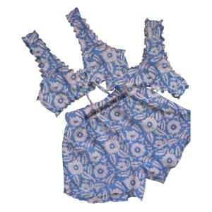 Lencería Sexy en Oferta, Camisón Hueco para Mujer, Conjunto de Pijama de Tres Piezas, Sujetador, Braguita y Pantalones Cortos, 100% Algodón Puro, Estampado a Mano - Product Image 2