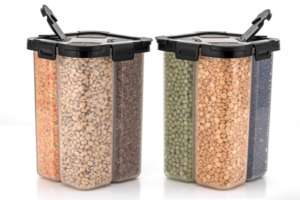 Boîte de rangement pour aliments, épices, collations, fruits secs, céréales, organisateur de cuisine, ensemble de boîtes en plastique durable à 4 compartiments, 2000 ml, hermétique - Product Image 5