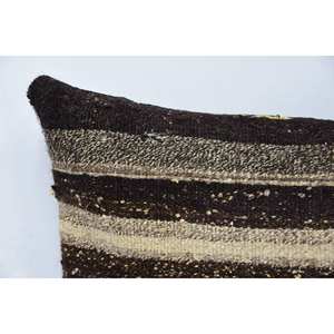 Laine brune 16x16 pouces coussin décoratif motif vintage Kantha brodé oreiller techniques tissées - Product Image 2