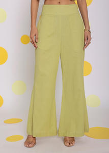 Pantalón occidental liso de lino verde claro para mujer Pantalón formal teñido liso de cintura alta Cintura natural Vestidos casuales de una pieza - Product Image 2