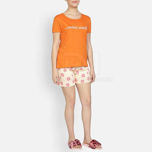 Conjunto de camiseta y pantalones cortos de manga corta transpirable de algodón de dos piezas con Tobillo liso informal de verano para mujer - Product Image 2