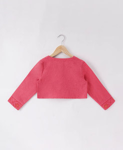 Robe à volants rouge à fleurs pour filles, avec veste brodée, manches longues, col rond, longueur genou, en coton et lin, pour le printemps - Product Image 6