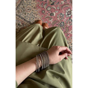 Modest Olive Green V-neck Three Quarter Sleeve Woven Fabric Shalwar Kameez <b>Suit</b> for Women - Product Image 5