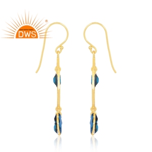 Superventas Plata de Ley 925 18K Flash chapado en oro doblete azul suizo Topacio cuarzo piedra preciosa pendiente joyería para mujer - Product Image 4