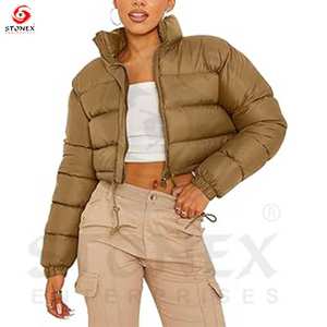 Chaqueta acolchada de plumón para mujer con logotipo personalizado, Chaqueta corta acolchada de invierno para mujer, chaquetas acolchadas con capucha, cortavientos 2024 - Product Image 3