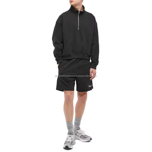 Sudadera Corta de Algodón 100% French Terry con Cuello Alto y Cierre de Cremallera, Hombros Caídos, Personalizada, Negra, con Cierre de Cremallera de un Cuarto - Product Image 2