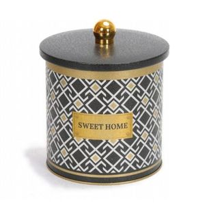 ลูกบิด2.1L กระป๋องโลหะลายเส้นเรขาคณิต140X150มม. ดีไซน์ลวดลายไร้รอยต่อพื้นหลังสีดำสำหรับเก็บอาหาร - Product Image 1