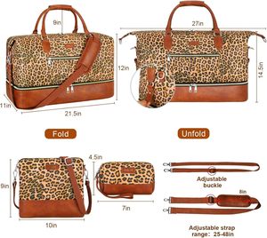 Sac de voyage d'affaires extérieur à grande capacité imperméable à l'eau avec fermeture éclair à imprimé léopard personnalisé Hommes Femmes Toile artificielle imitation - Product Image 5