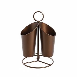 Organizador de Cubiertos de Metal de Cobre Antiguo de Gran Calidad, con 4 Compartimentos, con Mango de Madera, Ovalado, Dividido, para Mesa - Product Image 3