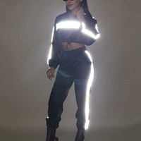 Streetwear noir personnalisé de haute qualité Pantalon de survêtement réfléchissant pour jogging Survêtement réfléchissant à rayures pour femmes