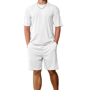 Ensemble de survêtement décontracté d'été respirant pour homme, 2 pièces, t-shirt à manches courtes oversize et pantalon de survêtement à cordon de serrage - Product Image 1